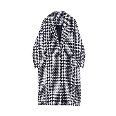 Houndstooth Tweed Long-length Coat