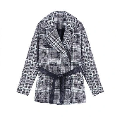 Houndstooth Tweed Mid-length Coat